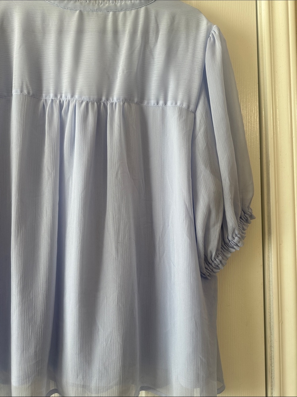 Nine West Pale Blue Ruffled V-Neck Button Blouse - Picture 8 of 9